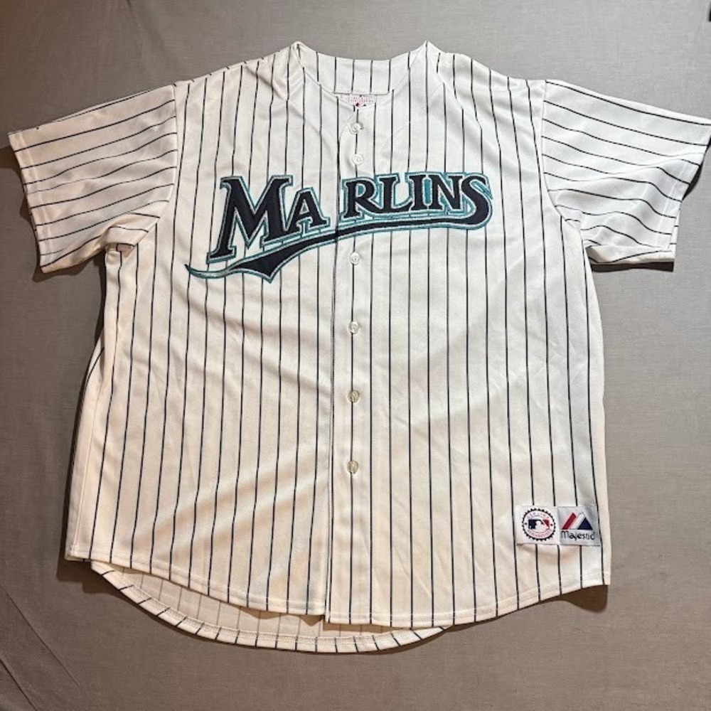 Majestic MLB Miami Marlins Cabrera #24 Pinstripe Jersey Mens XXL White Rookie